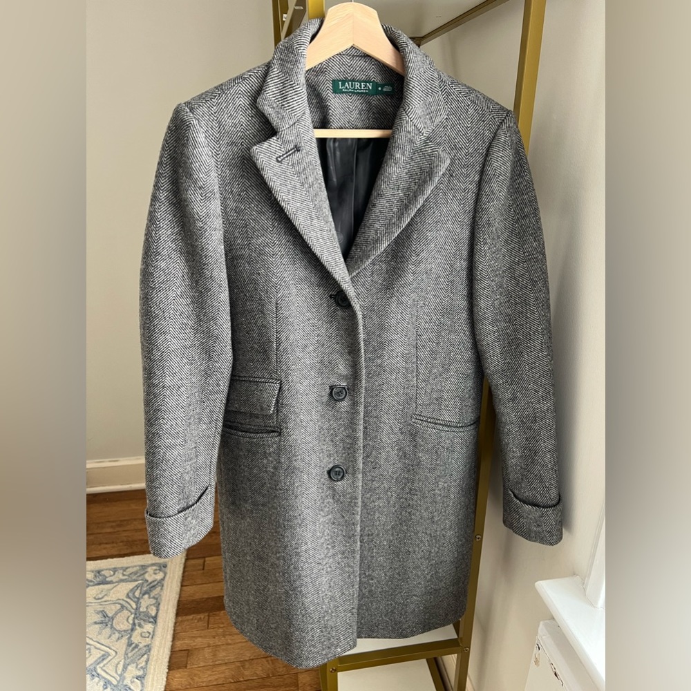Ralph Lauren gray Herringbone Tweed Wool Coat size 6